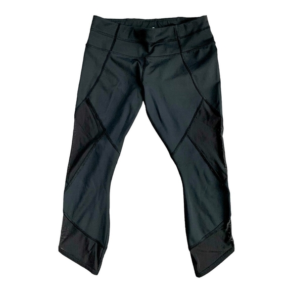 Women Activewear ATHLETA Sheer Paneled Capris Black H-Waist Compression Leggings - Picture 1 of 5